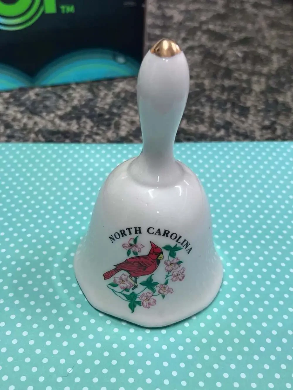 North Carolina Souvenir Hand Bell with Cardinal and Floral Design